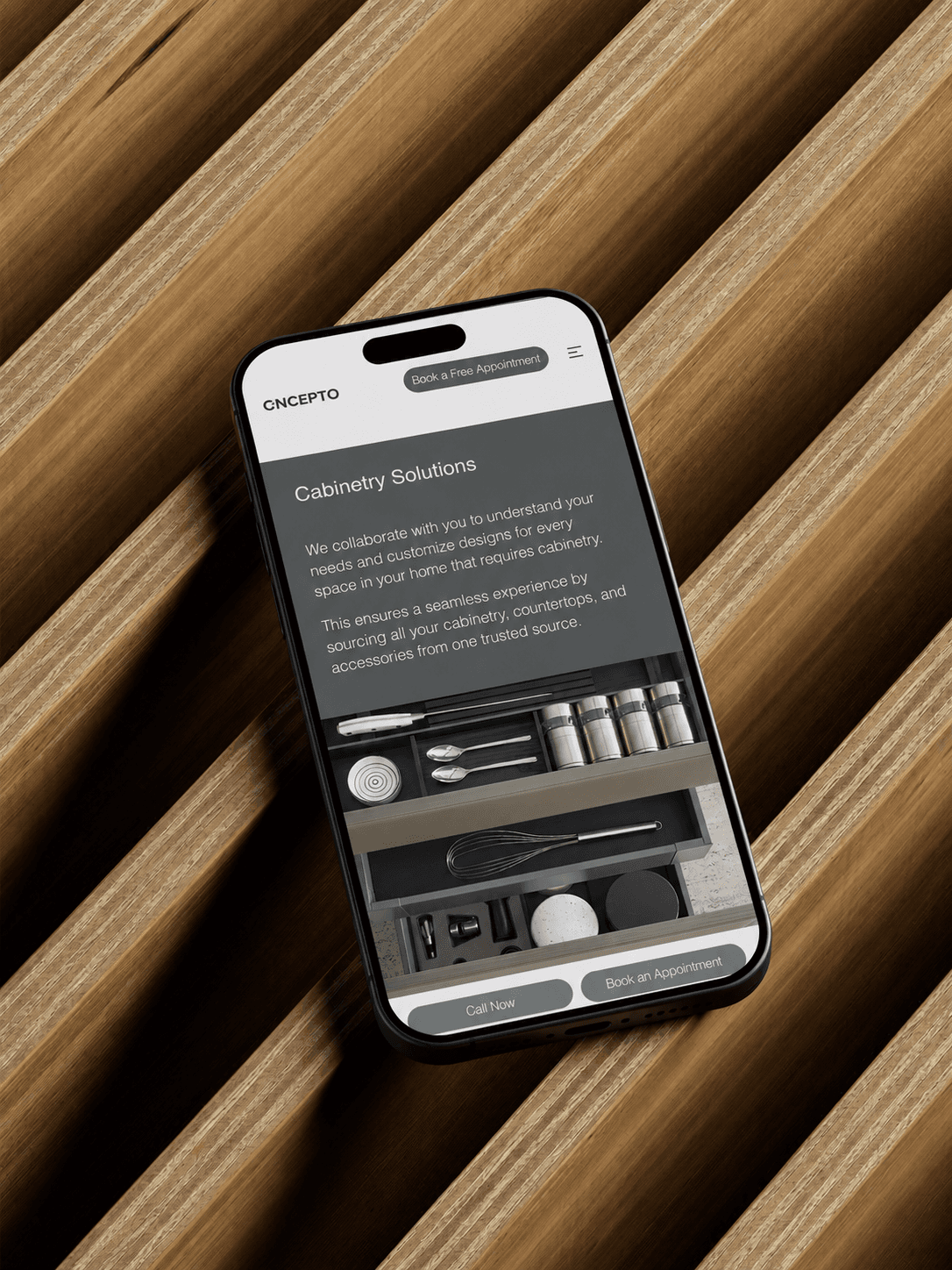 Concepto Interiors - Cabinetry mobile website preview